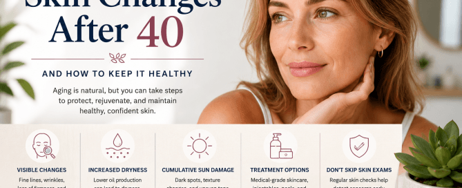 Woman over 40 illustrating common skin changes including dryness, sun damage, and changes in skin texture